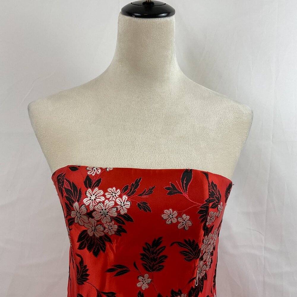 Alice + Olivia Strapless Bridget Mini Dress 8 Red Black White Floral Embroidere - Picture 2 of 13